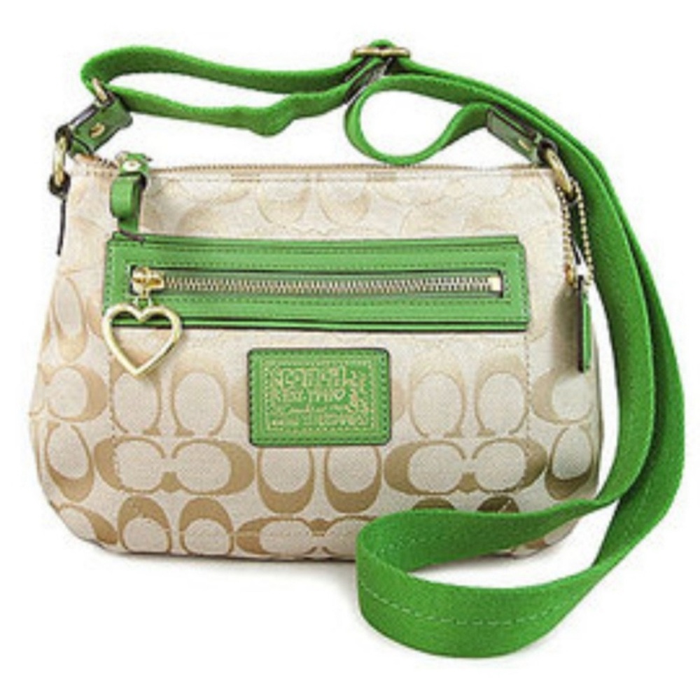 Coach Poppy 2012 Daisy Signature Crossbody Bag Beige & Green w 2 Coach Hangtags - Picture 10 of 17